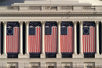 Building with American Flags